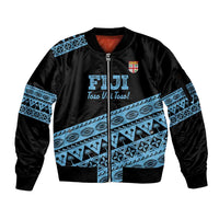 Fiji Rugby 2025 Custom Sleeve Zip Bomber Jacket Fijian Tapa Toso Viti Toso - Black