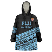 Fiji Rugby 2025 Custom Wearable Blanket Hoodie Fijian Tapa Toso Viti Toso - Black