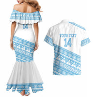 Fiji Rugby 2025 Custom Couples Matching Mermaid Dress and Hawaiian Shirt Fijian Tapa Toso Viti Toso - White