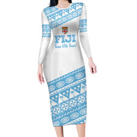 Fiji Rugby 2025 Custom Family Matching Long Sleeve Bodycon Dress and Hawaiian Shirt Fijian Tapa Toso Viti Toso - White