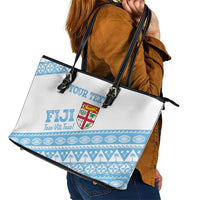 Fiji Rugby 2025 Custom Leather Tote Bag Fijian Tapa Toso Viti Toso - White LT14 - Polynesian Pride