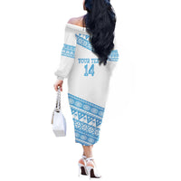 Fiji Rugby 2025 Custom Off The Shoulder Long Sleeve Dress Fijian Tapa Toso Viti Toso - White
