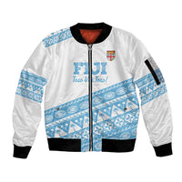 Fiji Rugby 2025 Custom Sleeve Zip Bomber Jacket Fijian Tapa Toso Viti Toso - White