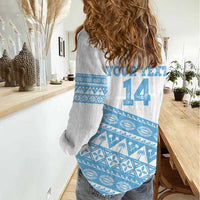 Fiji Rugby 2025 Custom Women Casual Shirt Fijian Tapa Toso Viti Toso - White LT14 - Polynesian Pride