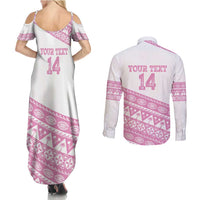Fiji Rugby 2025 Custom Couples Matching Summer Maxi Dress and Long Sleeve Button Shirt Fijian Tapa Toso Viti Toso - Pink