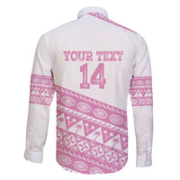 Fiji Rugby 2025 Custom Family Matching Long Sleeve Bodycon Dress and Hawaiian Shirt Fijian Tapa Toso Viti Toso - Pink