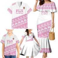 Fiji Rugby 2025 Custom Family Matching Mermaid Dress and Hawaiian Shirt Fijian Tapa Toso Viti Toso - Pink
