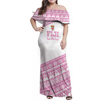 Fiji Rugby 2025 Custom Family Matching Off Shoulder Maxi Dress and Hawaiian Shirt Fijian Tapa Toso Viti Toso - Pink