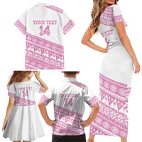 Fiji Rugby 2025 Custom Family Matching Short Sleeve Bodycon Dress and Hawaiian Shirt Fijian Tapa Toso Viti Toso - Pink