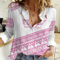 Fiji Rugby 2025 Custom Women Casual Shirt Fijian Tapa Toso Viti Toso - Pink LT14 Female Pink - Polynesian Pride
