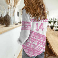 Fiji Rugby 2025 Custom Women Casual Shirt Fijian Tapa Toso Viti Toso - Pink LT14 - Polynesian Pride