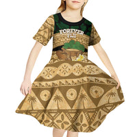 Bula Fiji Kava Bowl Kid Short Sleeve Dress Fijian Tapa Cloth Vintage Vibe