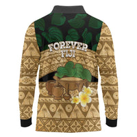 Bula Fiji Kava Bowl Long Sleeve Polo Shirt Fijian Tapa Cloth Vintage Vibe