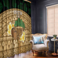 Bula Fiji Kava Bowl Window Curtain Fijian Tapa Cloth Vintage Vibe