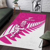 New Zealand Silver Fern Rugby Custom Area Rug Go All Black Maori Pink Version