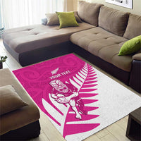 New Zealand Silver Fern Rugby Custom Area Rug Go All Black Maori Pink Version