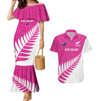 New Zealand Silver Fern Rugby Custom Couples Matching Mermaid Dress and Hawaiian Shirt Go All Black Maori Pink Version