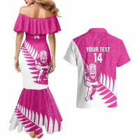 New Zealand Silver Fern Rugby Custom Couples Matching Mermaid Dress and Hawaiian Shirt Go All Black Maori Pink Version