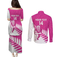 New Zealand Silver Fern Rugby Custom Couples Matching Puletasi and Long Sleeve Button Shirt Go All Black Maori Pink Version LT14 - Polynesian Pride