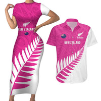 New Zealand Silver Fern Rugby Custom Couples Matching Short Sleeve Bodycon Dress and Hawaiian Shirt Go All Black Maori Pink Version LT14 Pink - Polynesian Pride