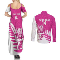 New Zealand Silver Fern Rugby Custom Couples Matching Summer Maxi Dress and Long Sleeve Button Shirt Go All Black Maori Pink Version LT14 - Polynesian Pride