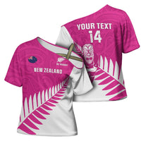 New Zealand Silver Fern Rugby Custom Cross Shoulder Shirt Go All Black Maori Pink Version - Polynesian Pride