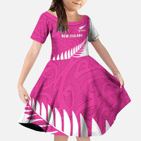 New Zealand Silver Fern Rugby Custom Family Matching Long Sleeve Bodycon Dress and Hawaiian Shirt Go All Black Maori Pink Version LT14 Daughter's Dress Pink - Polynesian Pride