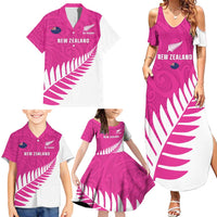 New Zealand Silver Fern Rugby Custom Family Matching Summer Maxi Dress and Hawaiian Shirt Go All Black Maori Pink Version