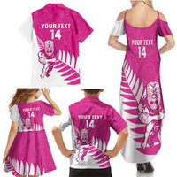 New Zealand Silver Fern Rugby Custom Family Matching Summer Maxi Dress and Hawaiian Shirt Go All Black Maori Pink Version