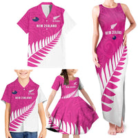 New Zealand Silver Fern Rugby Custom Family Matching Tank Maxi Dress and Hawaiian Shirt Go All Black Maori Pink Version