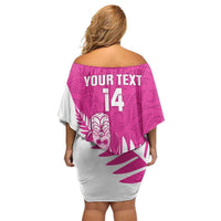 New Zealand Silver Fern Rugby Custom Off Shoulder Short Dress Go All Black Maori Pink Version
