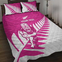 New Zealand Silver Fern Rugby Custom Quilt Bed Set Go All Black Maori Pink Version