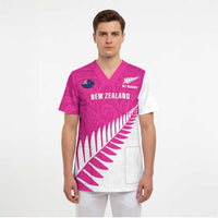 New Zealand Silver Fern Rugby Custom Scrub Top Go All Black Maori Pink Version - Polynesian Pride