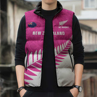 New Zealand Silver Fern Rugby Custom Sleeveless Puffer Jacket Go All Black Maori Pink Version - Polynesian Pride
