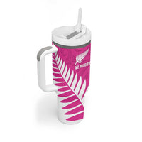 New Zealand Silver Fern Rugby Custom Tumbler With Handle Go All Black Maori Pink Version