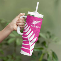 New Zealand Silver Fern Rugby Custom Tumbler With Handle Go All Black Maori Pink Version