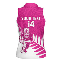 New Zealand Silver Fern Rugby Custom Women Sleeveless Polo Shirt Go All Black Maori Pink Version