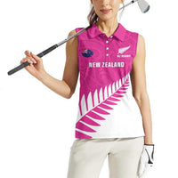 New Zealand Silver Fern Rugby Custom Women Sleeveless Polo Shirt Go All Black Maori Pink Version