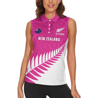 New Zealand Silver Fern Rugby Custom Women Sleeveless Polo Shirt Go All Black Maori Pink Version