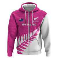New Zealand Silver Fern Rugby Custom Zip Hoodie Go All Black Maori Pink Version