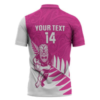New Zealand Silver Fern Rugby Custom Zipper Polo Shirt Go All Black Maori Pink Version - Polynesian Pride