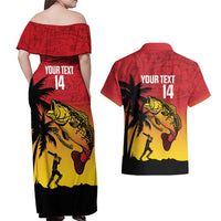 Custom Papua New Guinea Cricket Couples Matching Off Shoulder Maxi Dress and Hawaiian Shirt PNG Barramundis - Polynesian Pride