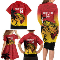 Custom Papua New Guinea Cricket Family Matching Long Sleeve Bodycon Dress and Hawaiian Shirt PNG Barramundis - Polynesian Pride