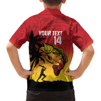 Custom Papua New Guinea Cricket Family Matching Short Sleeve Bodycon Dress and Hawaiian Shirt PNG Barramundis - Polynesian Pride