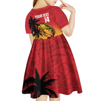 Custom Papua New Guinea Cricket Kid Short Sleeve Dress PNG Barramundis - Polynesian Pride