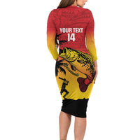 Custom Papua New Guinea Cricket Long Sleeve Bodycon Dress PNG Barramundis - Polynesian Pride