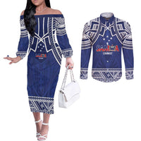 Custom Samoa Cricket Couples Matching Off The Shoulder Long Sleeve Dress and Long Sleeve Button Shirt Go Champions Samoan - Polynesian Pride