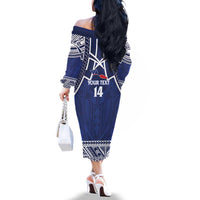 Custom Samoa Cricket Family Matching Off The Shoulder Long Sleeve Dress and Hawaiian Shirt Go Champions Samoan - Polynesian Pride