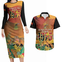 Personalised Papua New Guinea Independence Day Couples Matching Long Sleeve Bodycon Dress and Hawaiian Shirt One People One Nation One Country