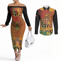 Personalised Papua New Guinea Independence Day Couples Matching Off The Shoulder Long Sleeve Dress and Long Sleeve Button Shirt One People One Nation One Country